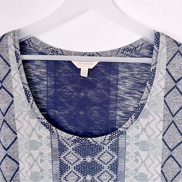 Lucky Brand Blue Green Multi Border Print Cotton Modal Tee 1X - Picture 3 of 14